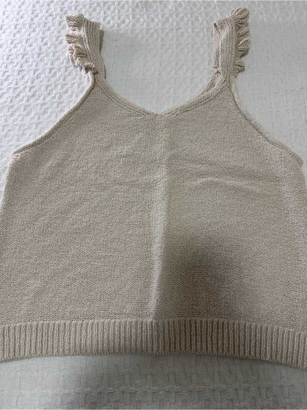 Rylee + Cru Knit Ruffle Strap Tank Top - Beige